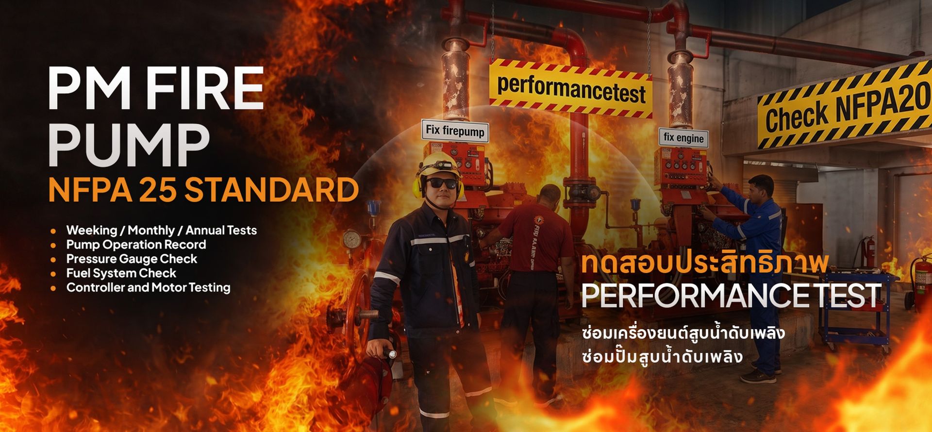 PM Fire Pump NFPA 25 Performance Test ซ่อมเครื่องยนต์และปั๊มน้ำดับเพลิง